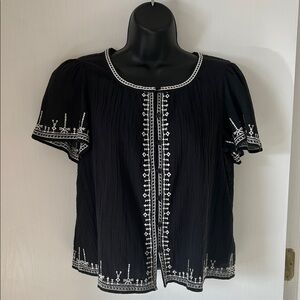 NWOT Lucky Brand Black Embroidered Top XS